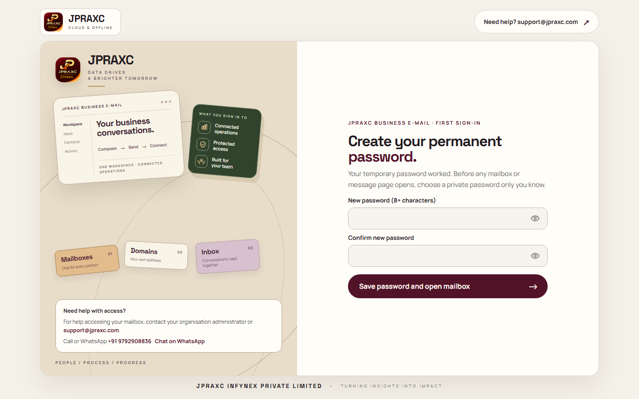 The page that asks the administrator for a permanent password