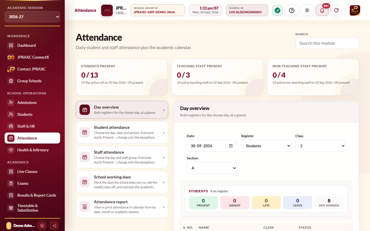 Attendance, with Day overview open