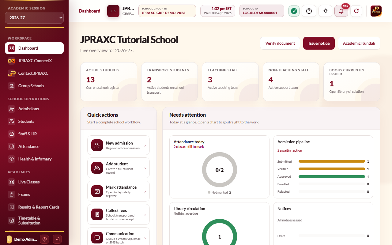 The Dashboard, with the sidebar on the left and the top bar above the page