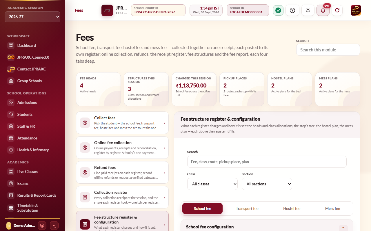 Fees › Fee structure register & configuration