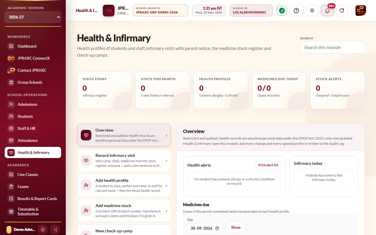 Health & Infirmary, with the Overview open