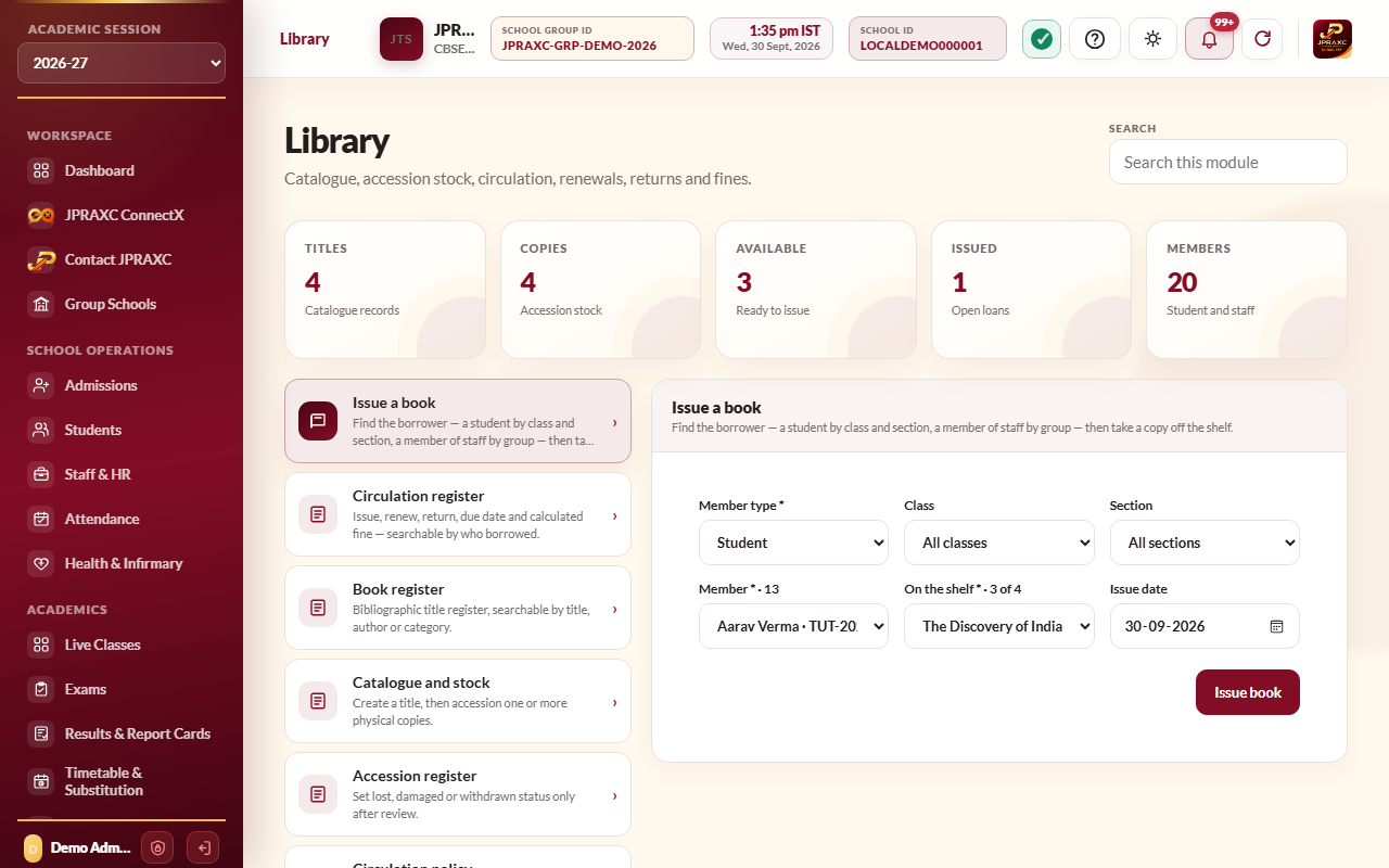 Library, with Issue a book open