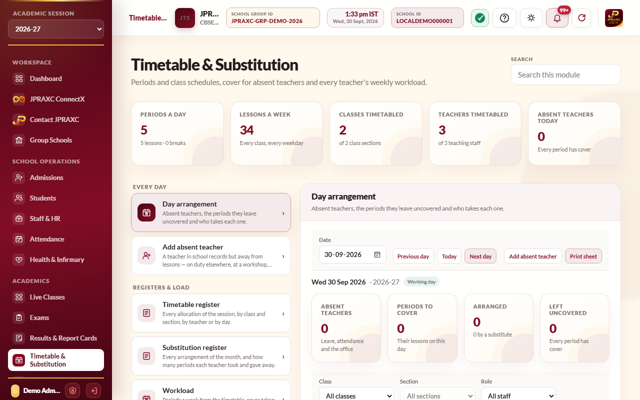 Timetable & Substitution, with Day arrangement open